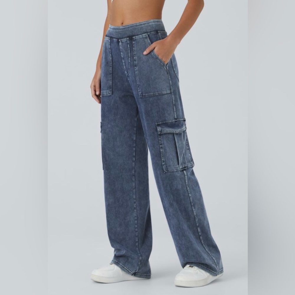 HALARA Women's Dark Blue Wide Leg Cargo Jeans